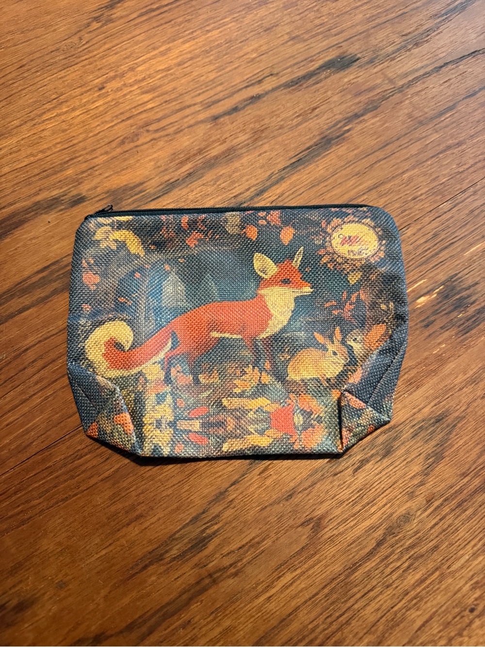 Fox & Bunny Printed Cosmetic Pouch/Zipper Bag in Navy and Orange